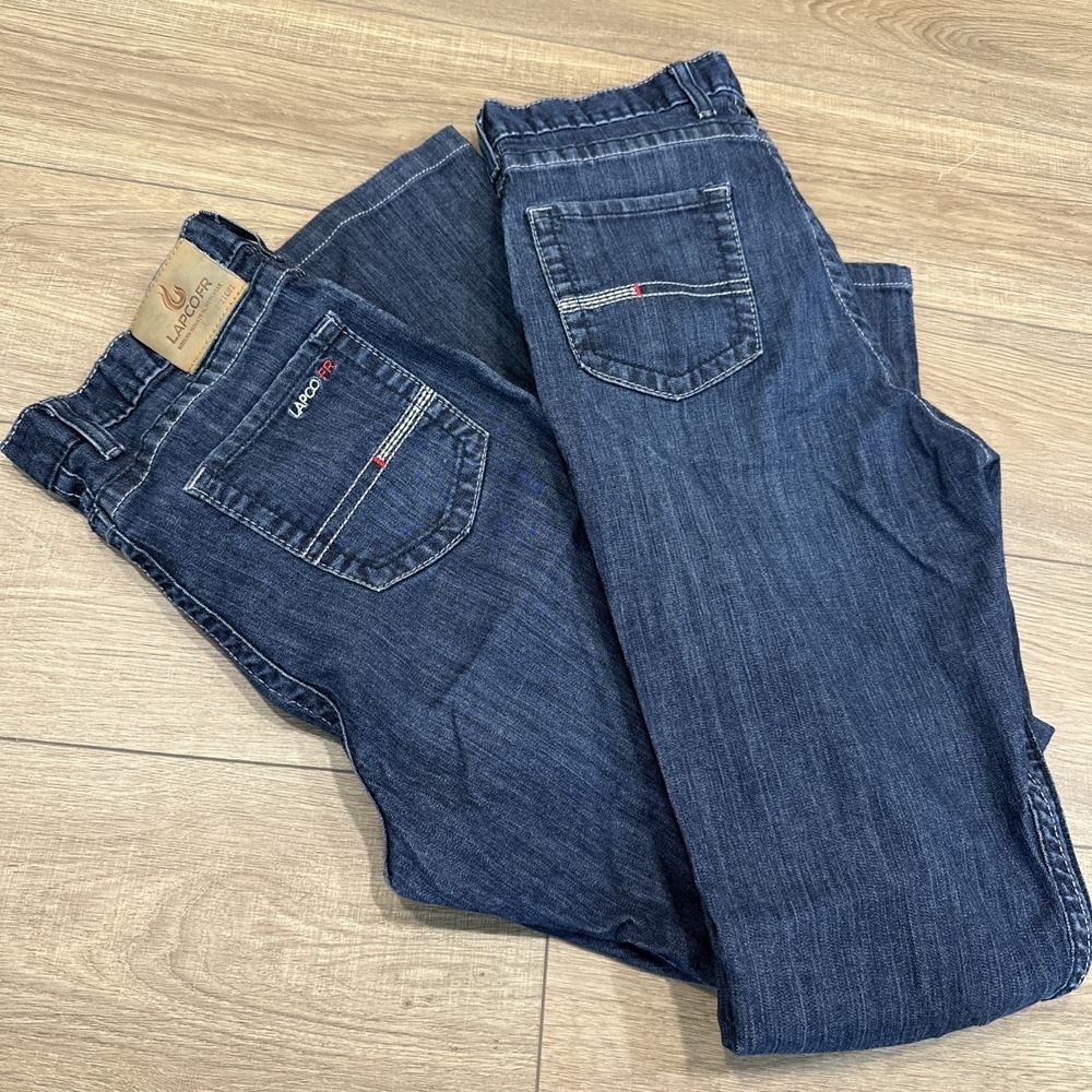 2 Lot Lapco FR Men Jeans 32x36 Blue Denim Straight Leg Flame Resistant CAT2-2112